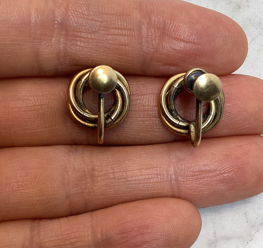 Vintage Antique 12K G.F Gold Filled Love Knot Screw Back Earrings