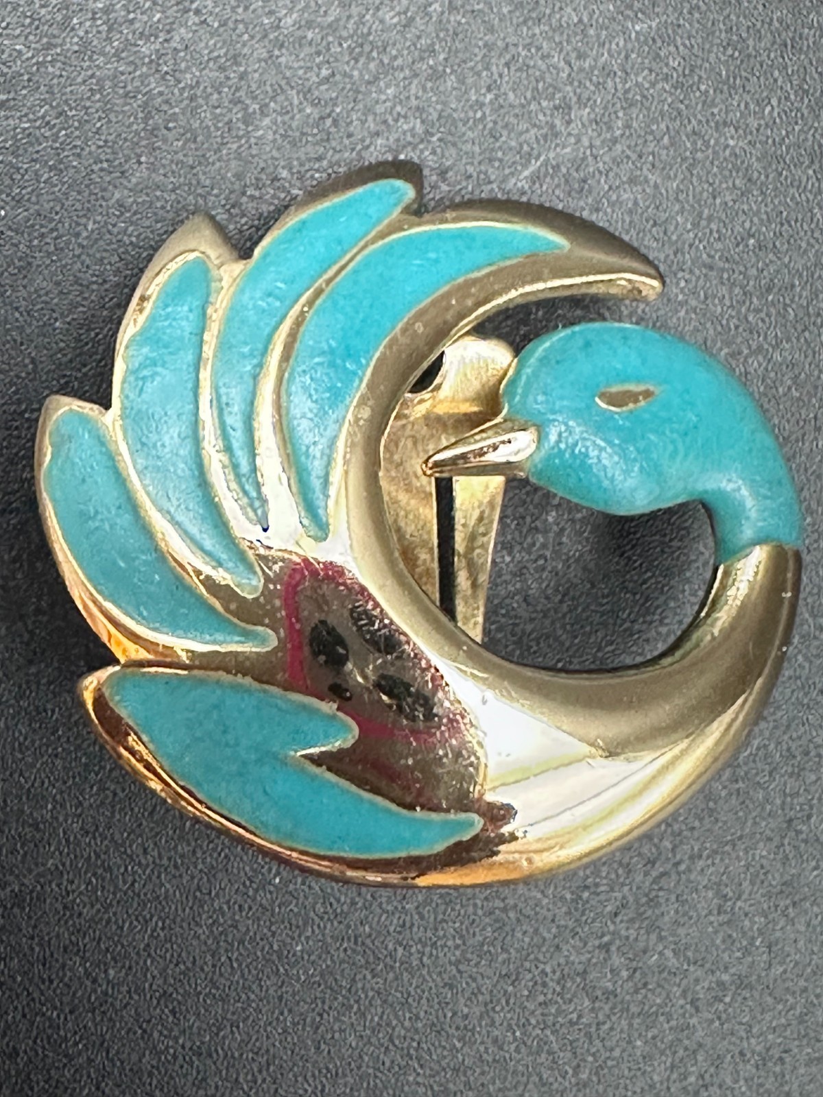 Vintage Orene Paris Gold‑Tone Enamel Bird Clip‑On Earrings • Turquoise Blue