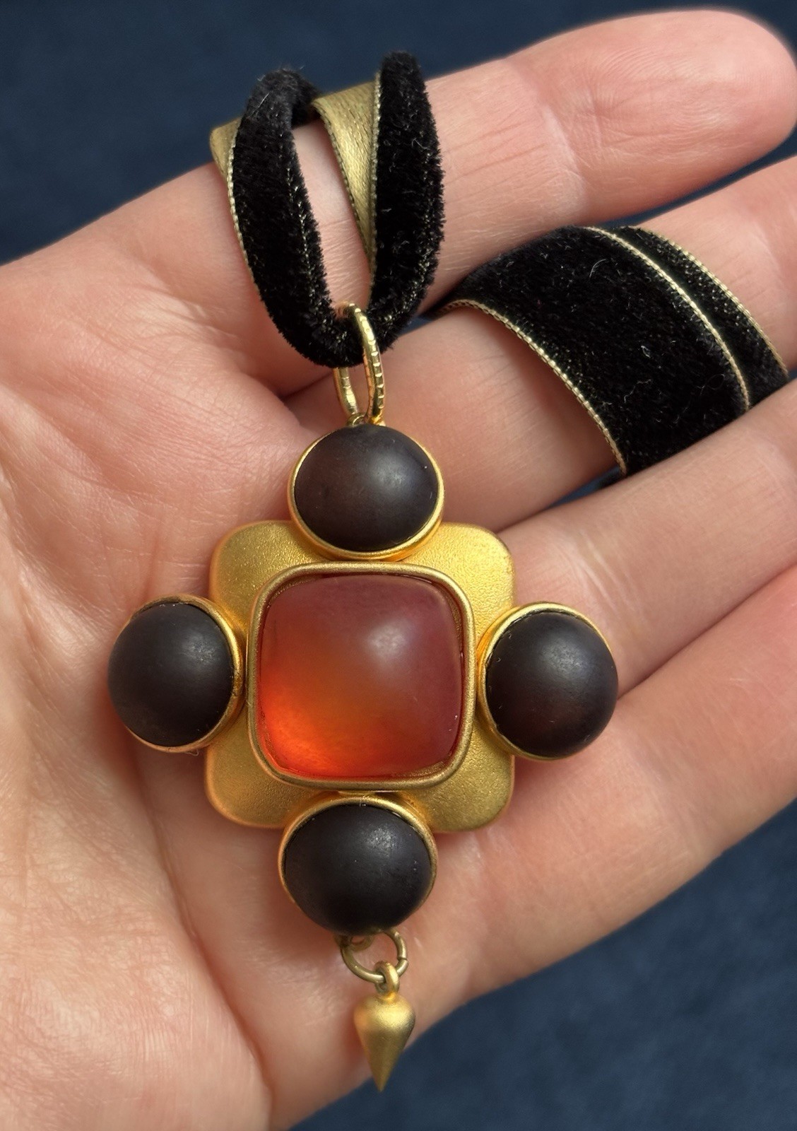 Vtg Inspired Nataly’s Maltese Cross Pendant Reversible Ribbon Choker Necklace