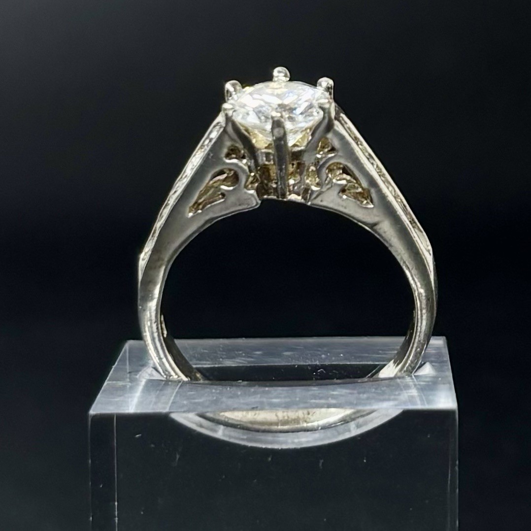 DBJ Ring Sterling Silver Filigree CZ Solitaire Channel Set CZs Size 7.75 Vintage