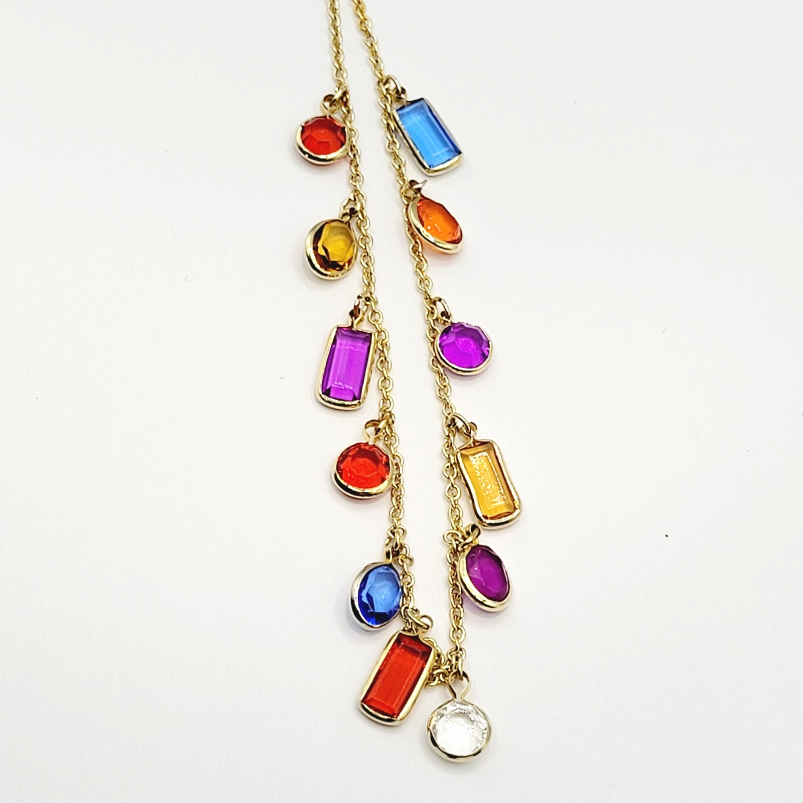 Rainbow Colors Acrylic Charm Station Bead Gold Tone Vintage 1980s Necklace Korea