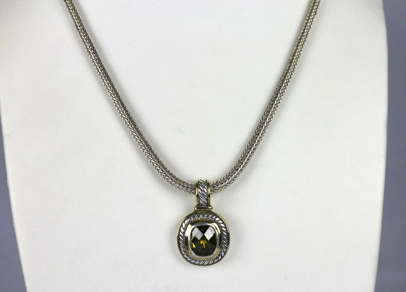 Vintage Sterling Silver 925 Spiga/ Wheat Chain w/ Green Peridot Pendant Necklace