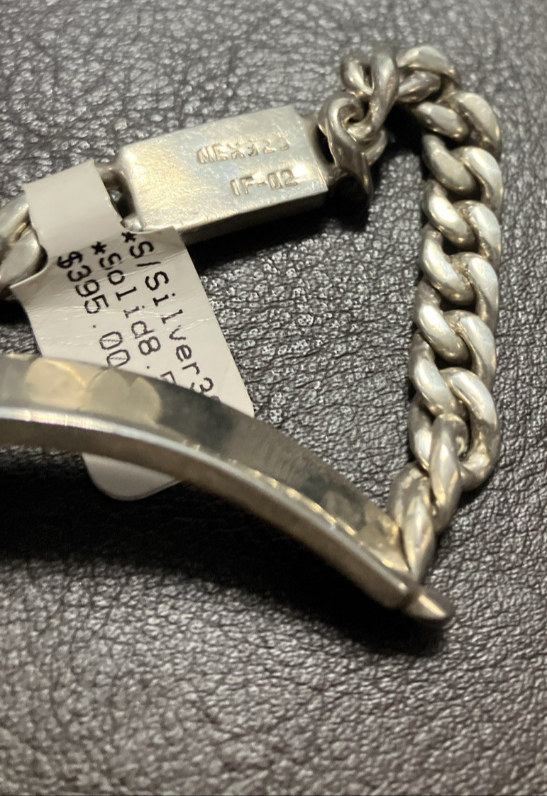 Mexico IF-02 Sterling Silver 925 Cuban ID Bracelet Solid 33 Grams 8.5 Inches