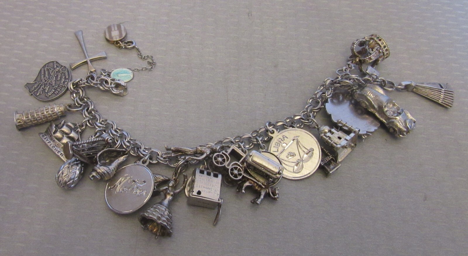 Vintage Sterling Silver Charm Bracelet Loaded 24P Buildings Travel 3D Full 92g