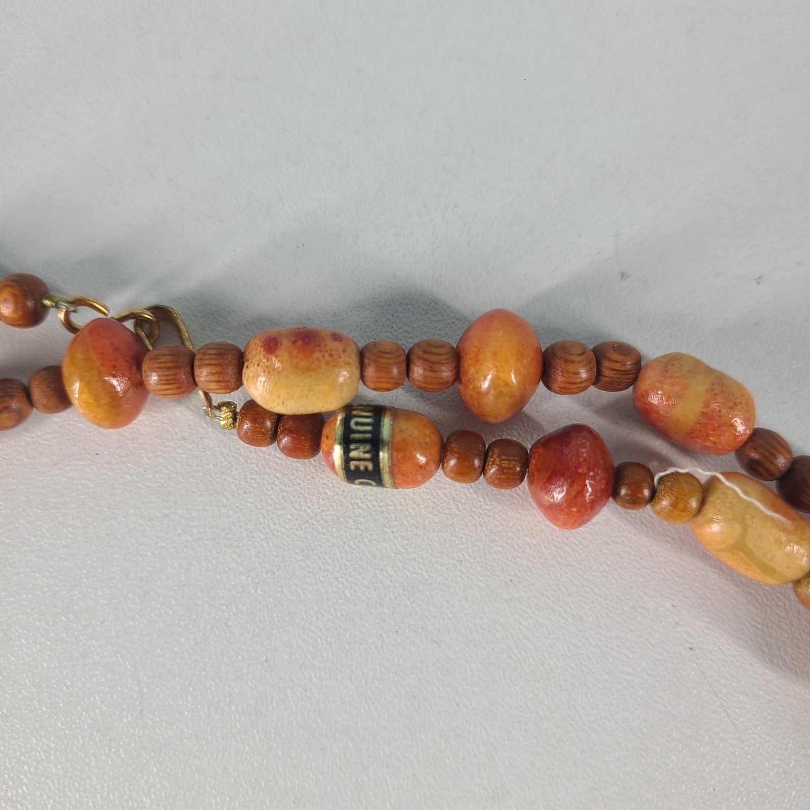 27” Genuine Apple Coral and Wood Beads Necklace – Orange