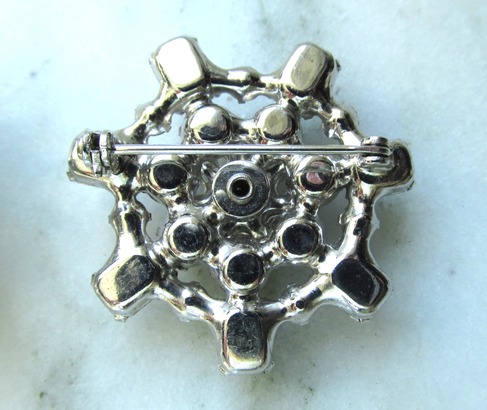 Vintage Clear Glass Rhinestone Silver Tone Brooches C3979