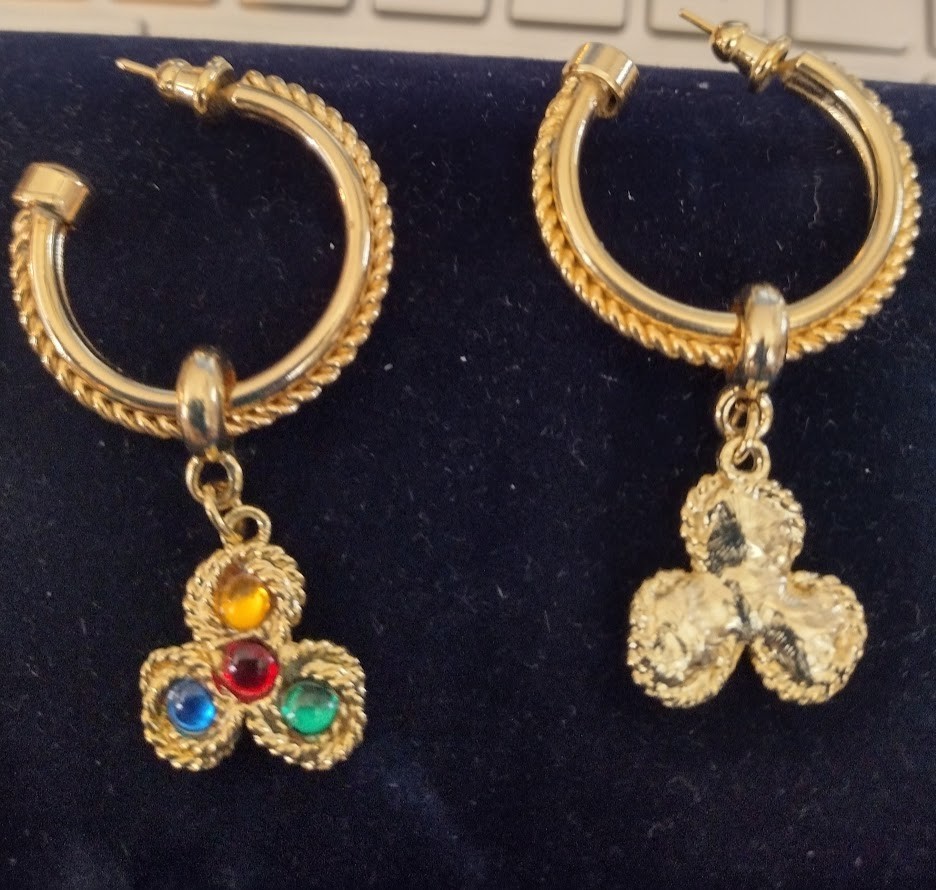 Pierced Earrings Removable Dangles Pearls/ Mogul Style Cabochons/ QEII 1971