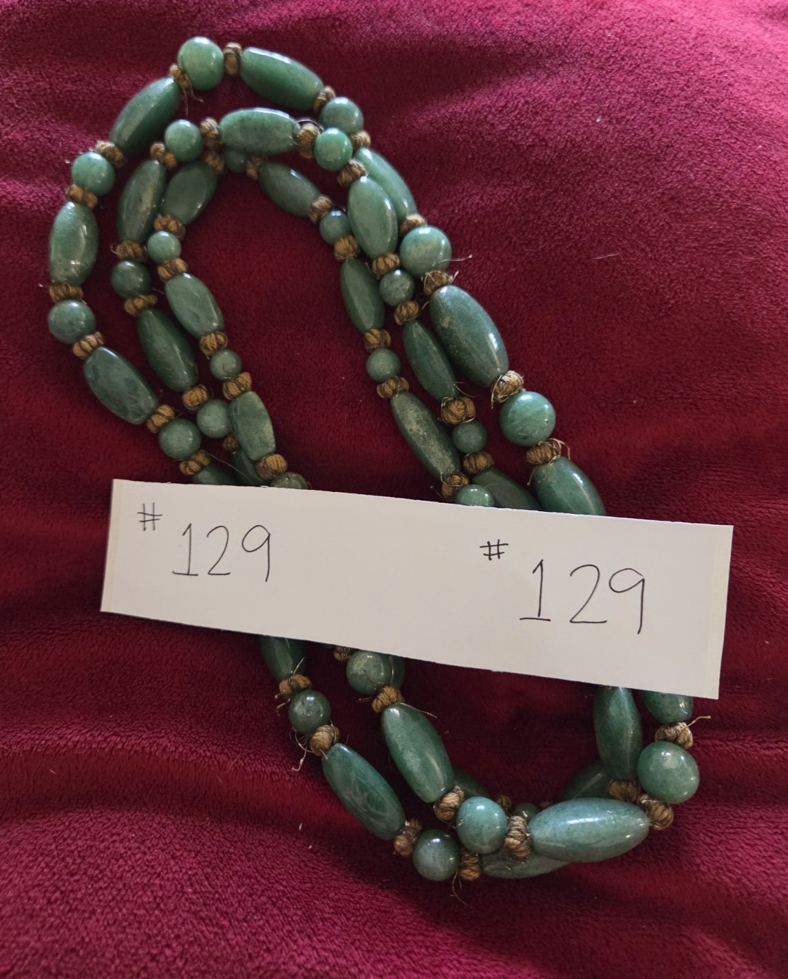 VTG 60s Jade Green Chalcedony Agate Necklace Beaded Hand Knotted Bloodstone #129