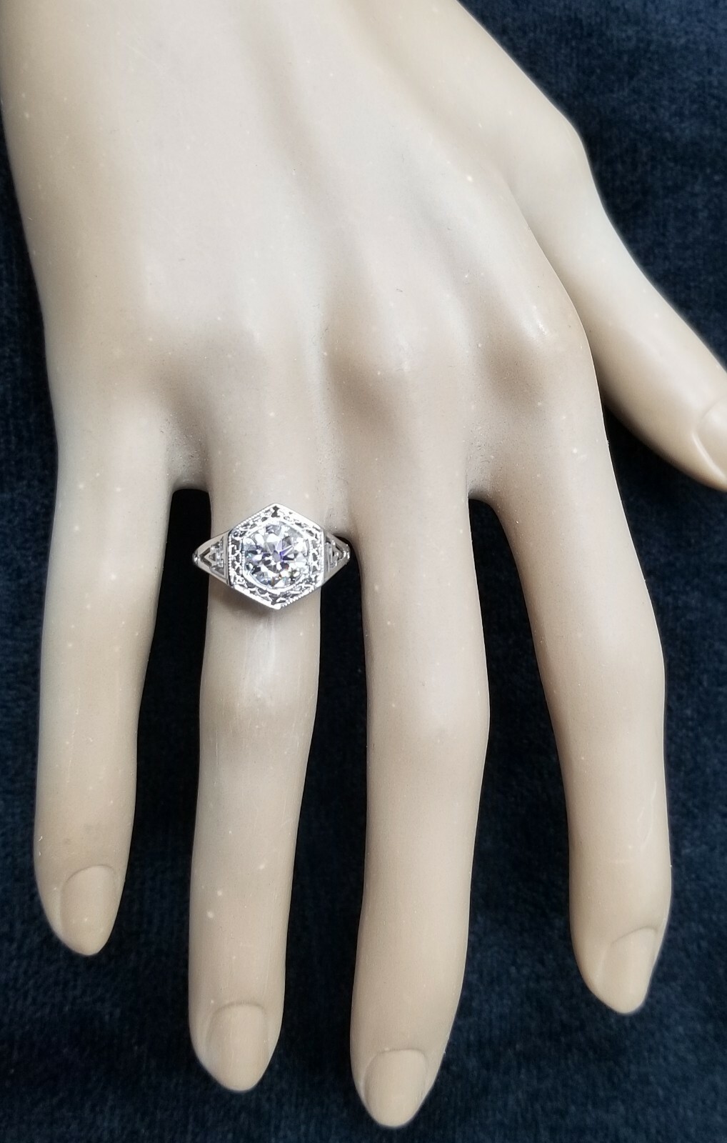 1.26ct 14k White Gold Filigree Engagement Ring Natural Champagne Round Diamond