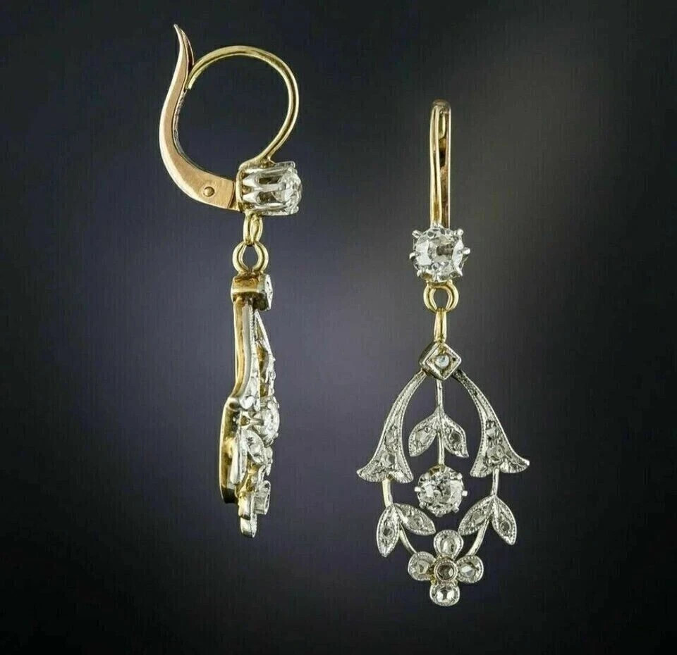 Art Deco Style Lab Created Diamond Engagement & Wedding 14K Gold Finish Earrings
