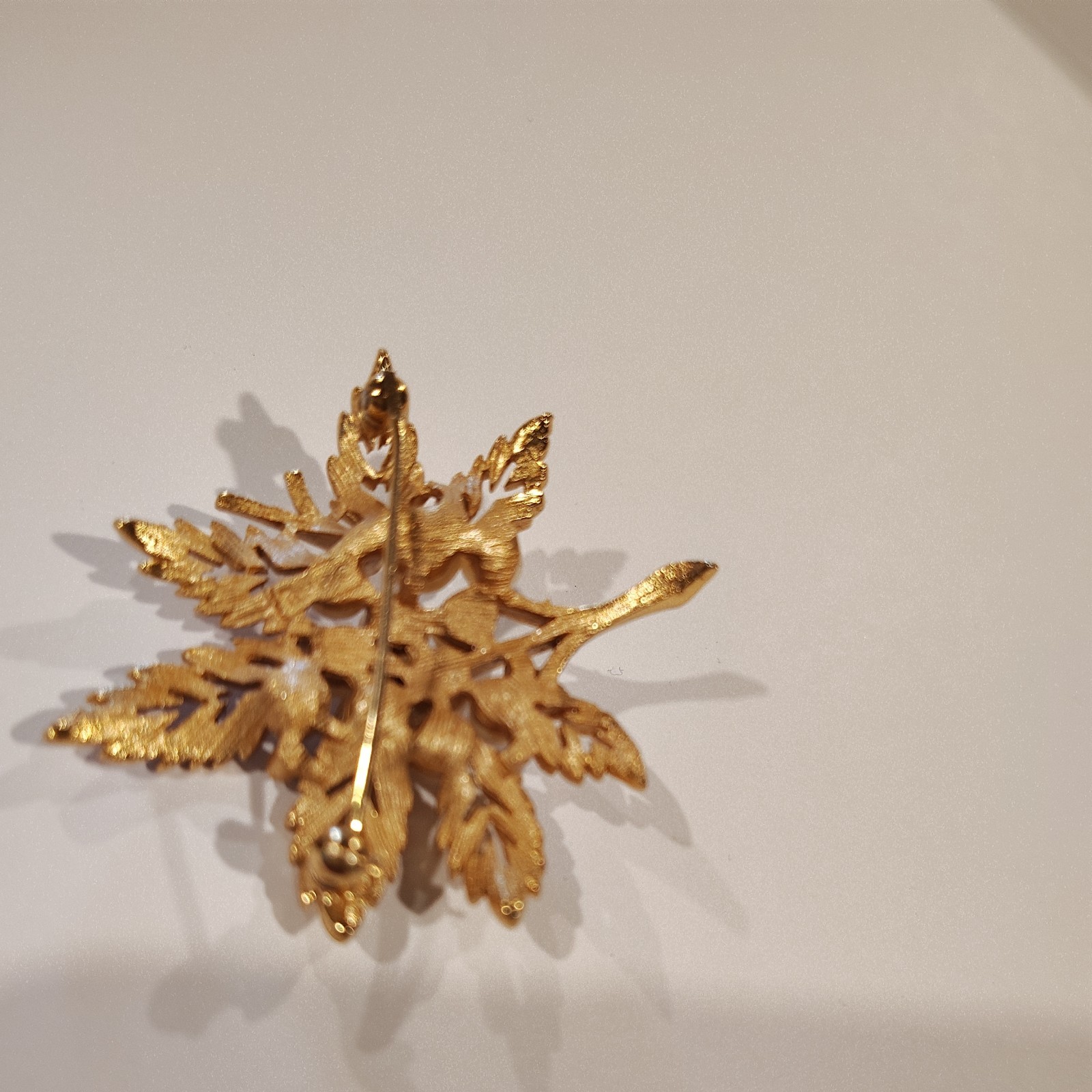 Vintage Crown Trifari Brooch, Gold-tone with Faux Pearls