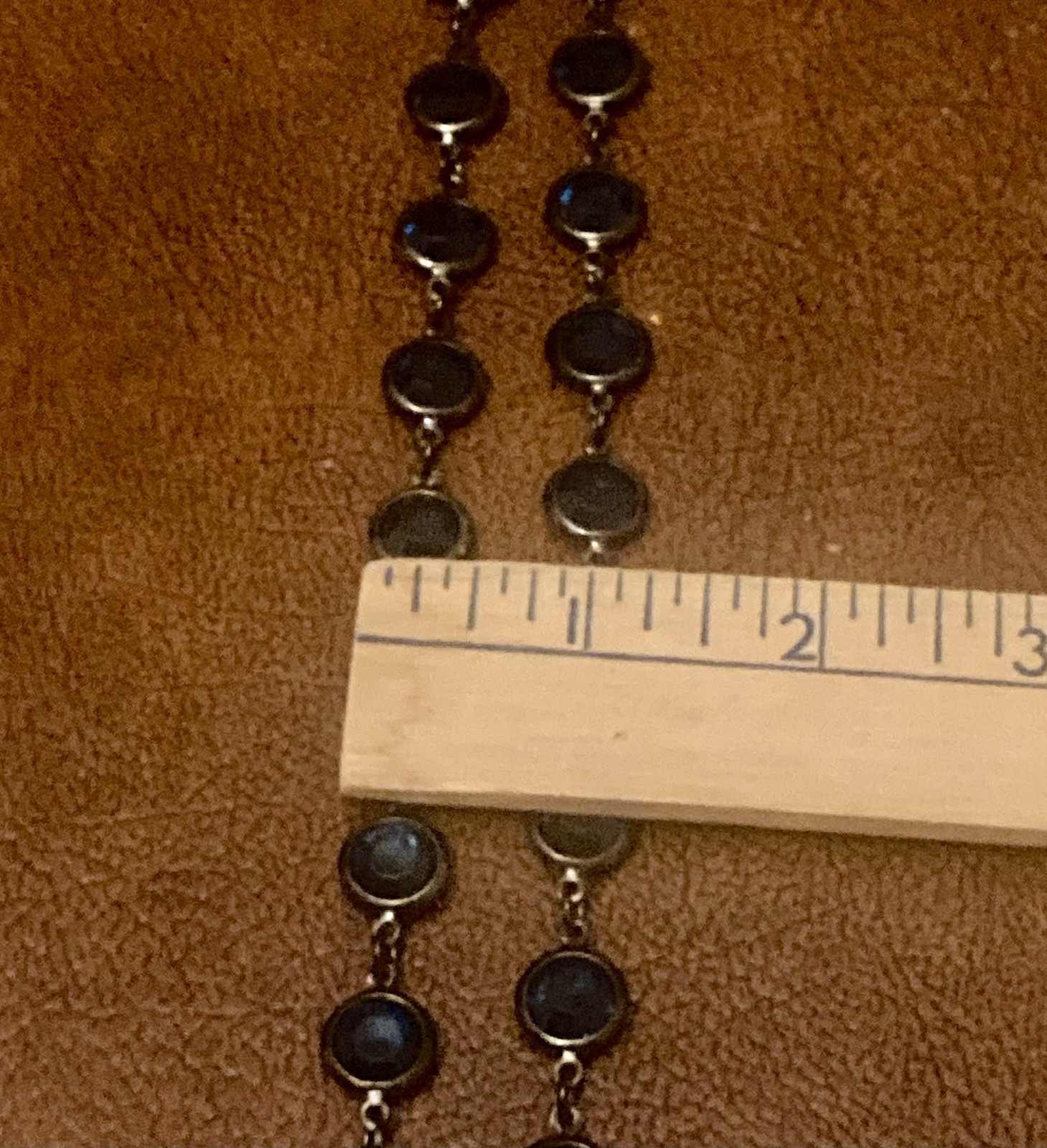 VTG Blue Faceted Crystal Glass Open Back Bezel Set Necklace 41″ Flapper Layer