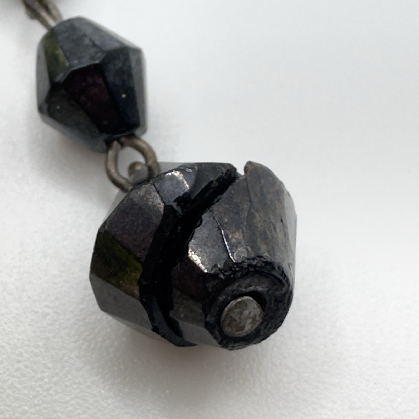 Vintage West Germany Necklace Black & Chartreuse Bicone Glass Bead Choker 15”
