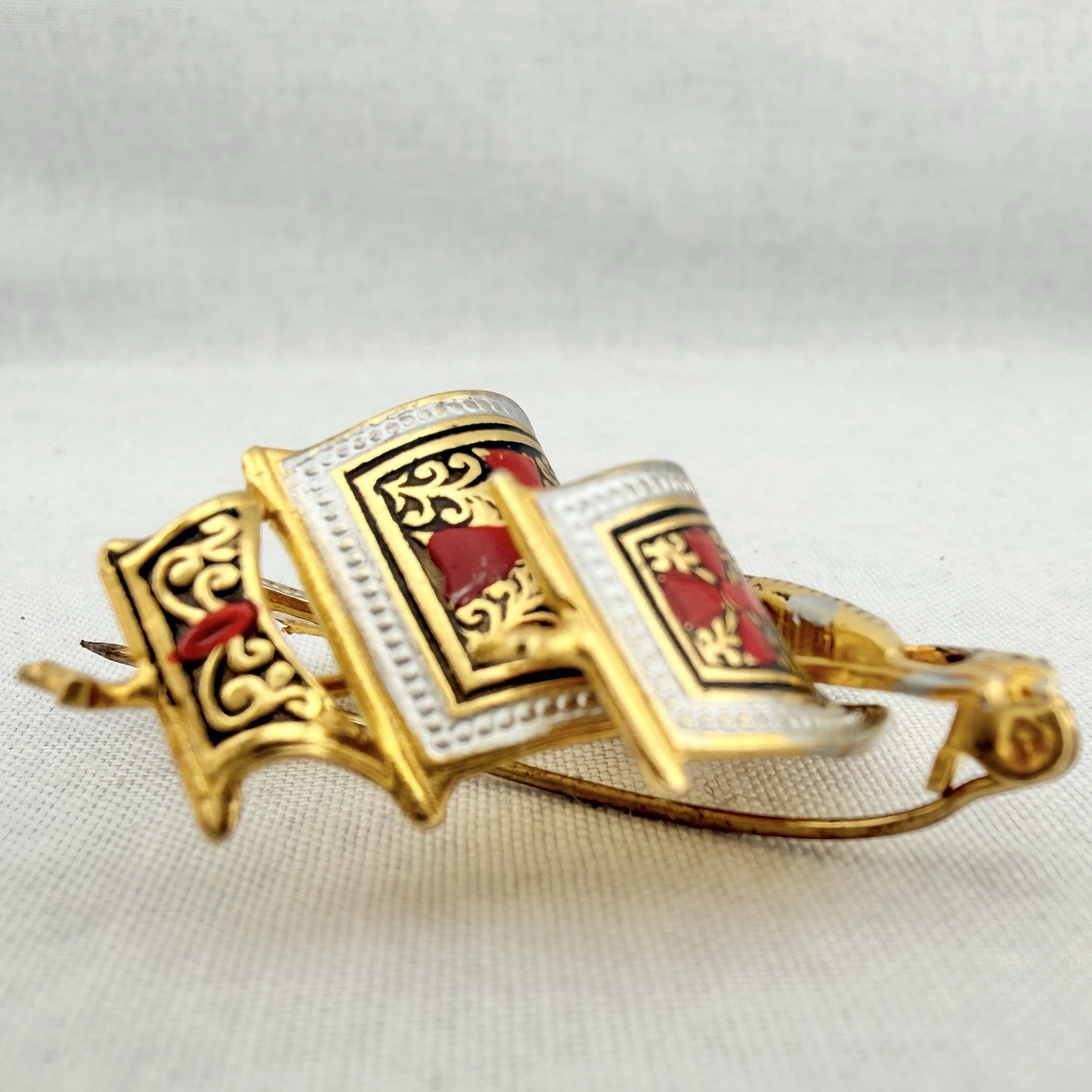 Vintage Spanish Ship Brooch Pin Damascene Sailing Galleon Gold Tone Nautical Art
