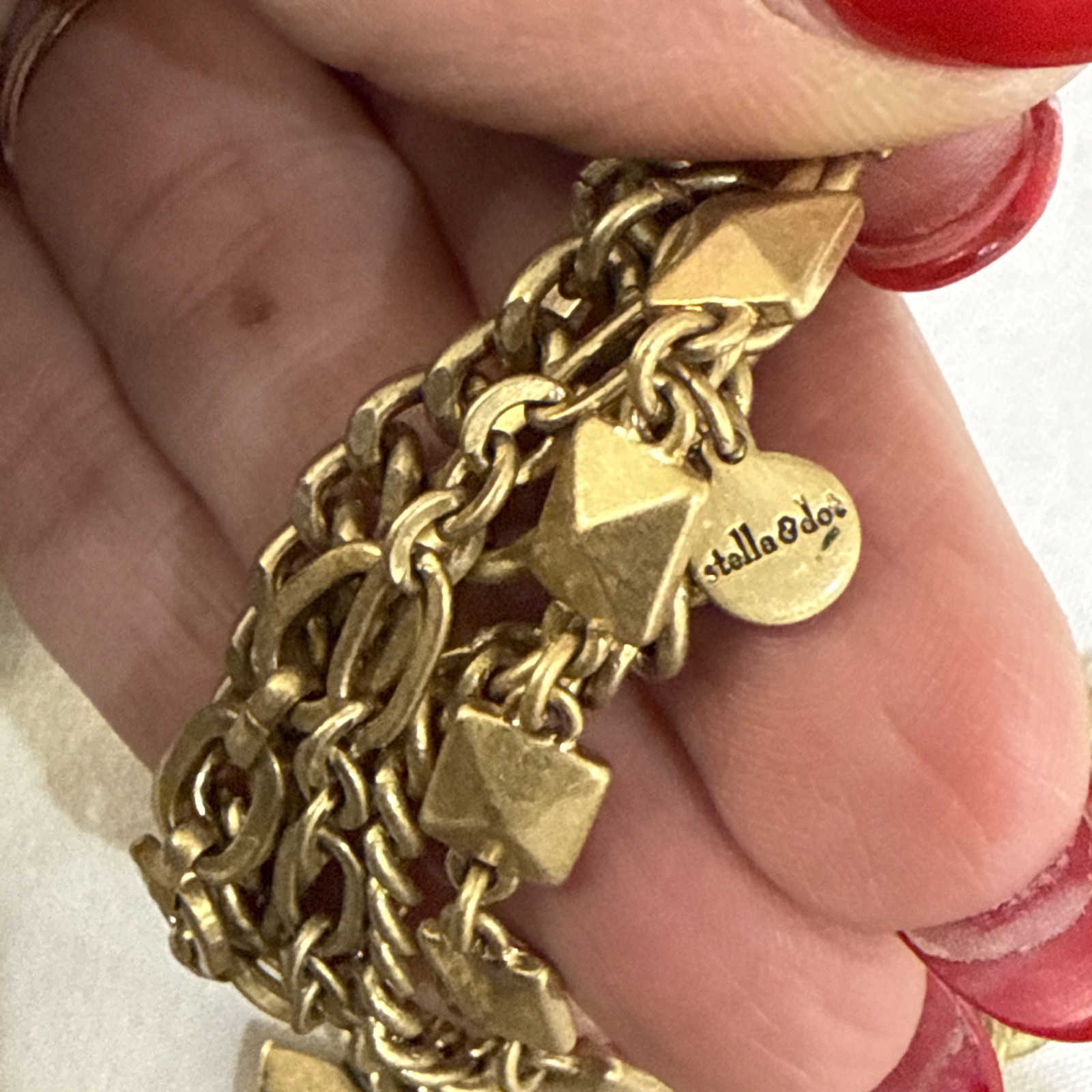 Vintage Signed Stella & Dot Brushed Gold-tone 5-Strand Necklace Chunky Statement
