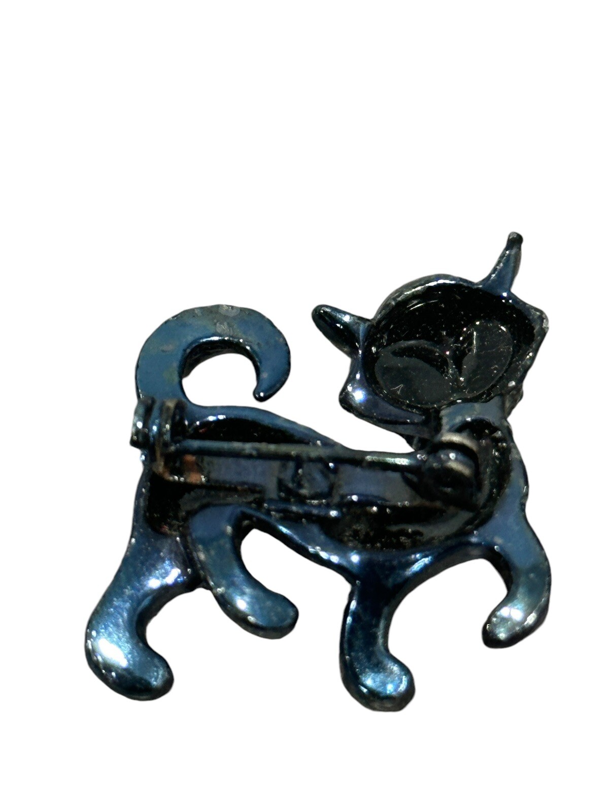 Vintage Iridescent Lusterware Cat Scatter Brooch Pin Red Eyes Oil Slick