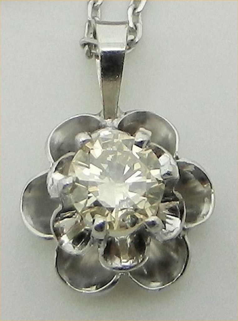 Vintage 14K White Gold 0.40 Ct Very Light Yellow Diamond Buttercup Pendant