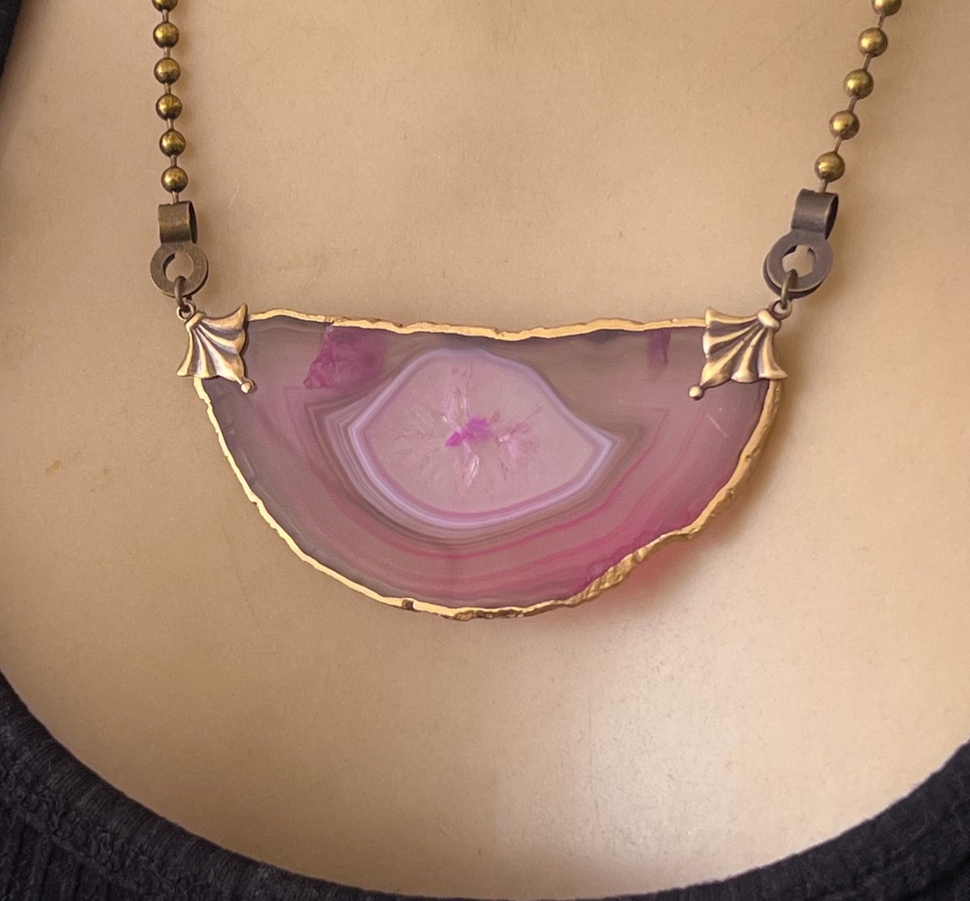Artisan Necklace Huge Pink Fuchsia Slice Pendant