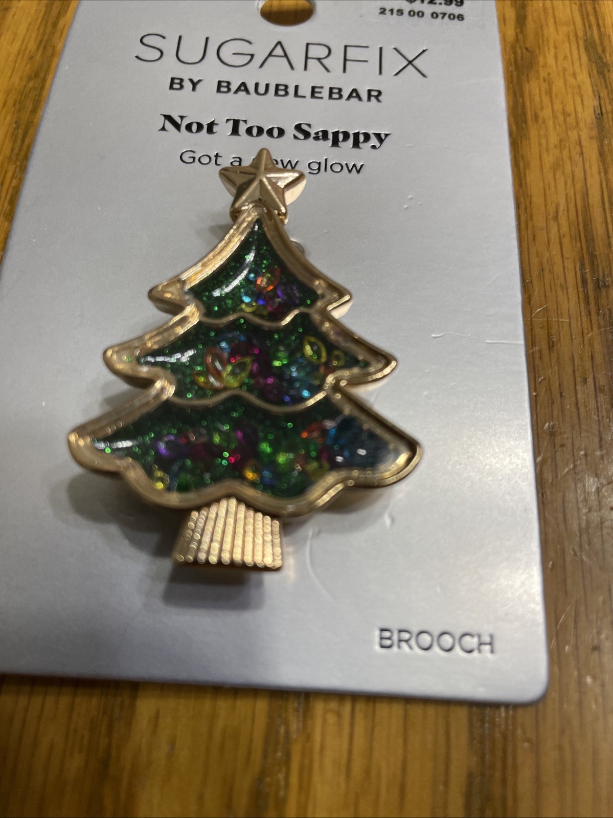 SUGARFIX by BaubleBar Not Too Sappy Christmas Tree Brooch Pin Moveable “Jewels”