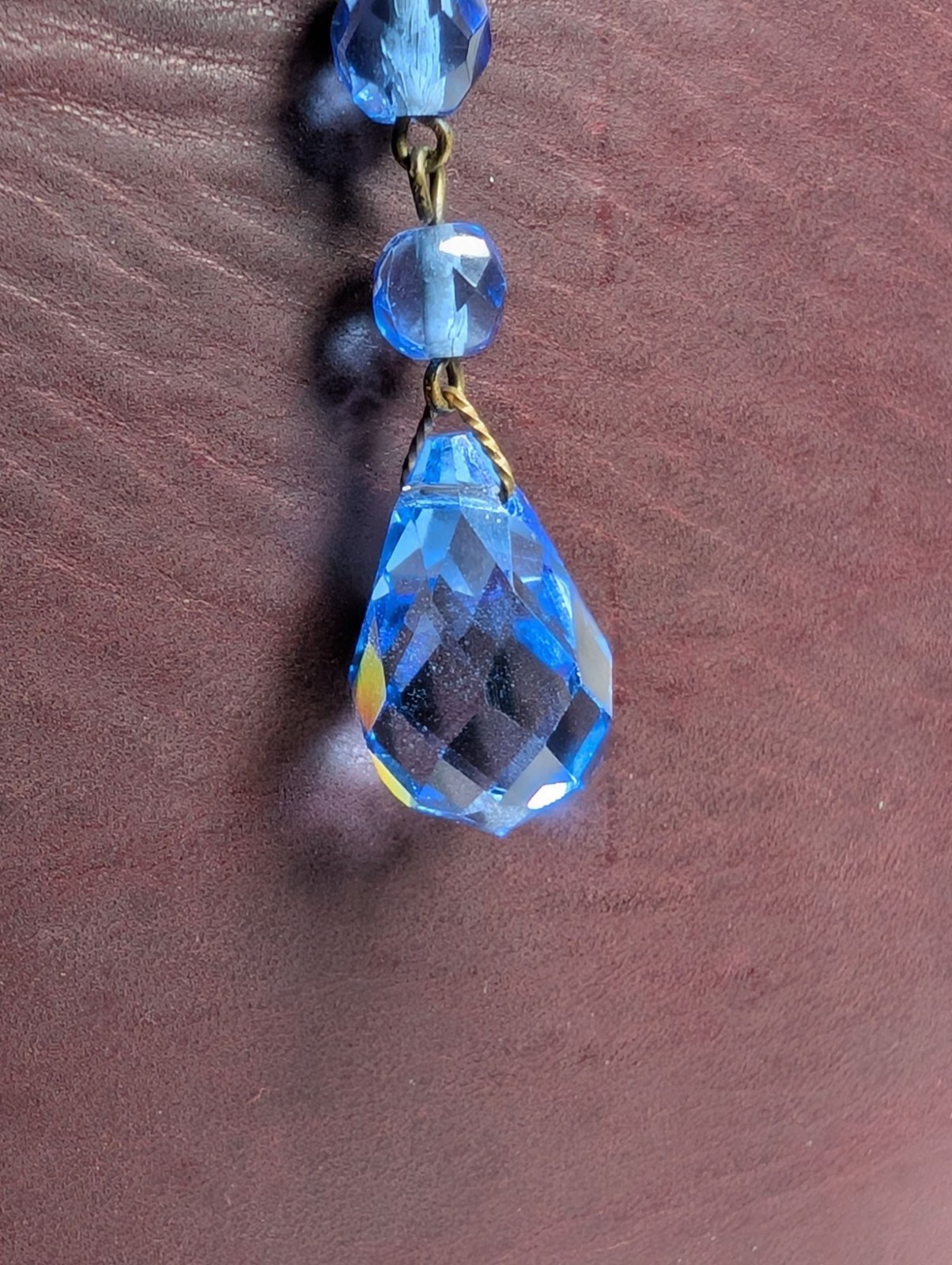 Czech Glass Necklace Blue Lozenge Art Deco Drop Pendant Faceted Filigree