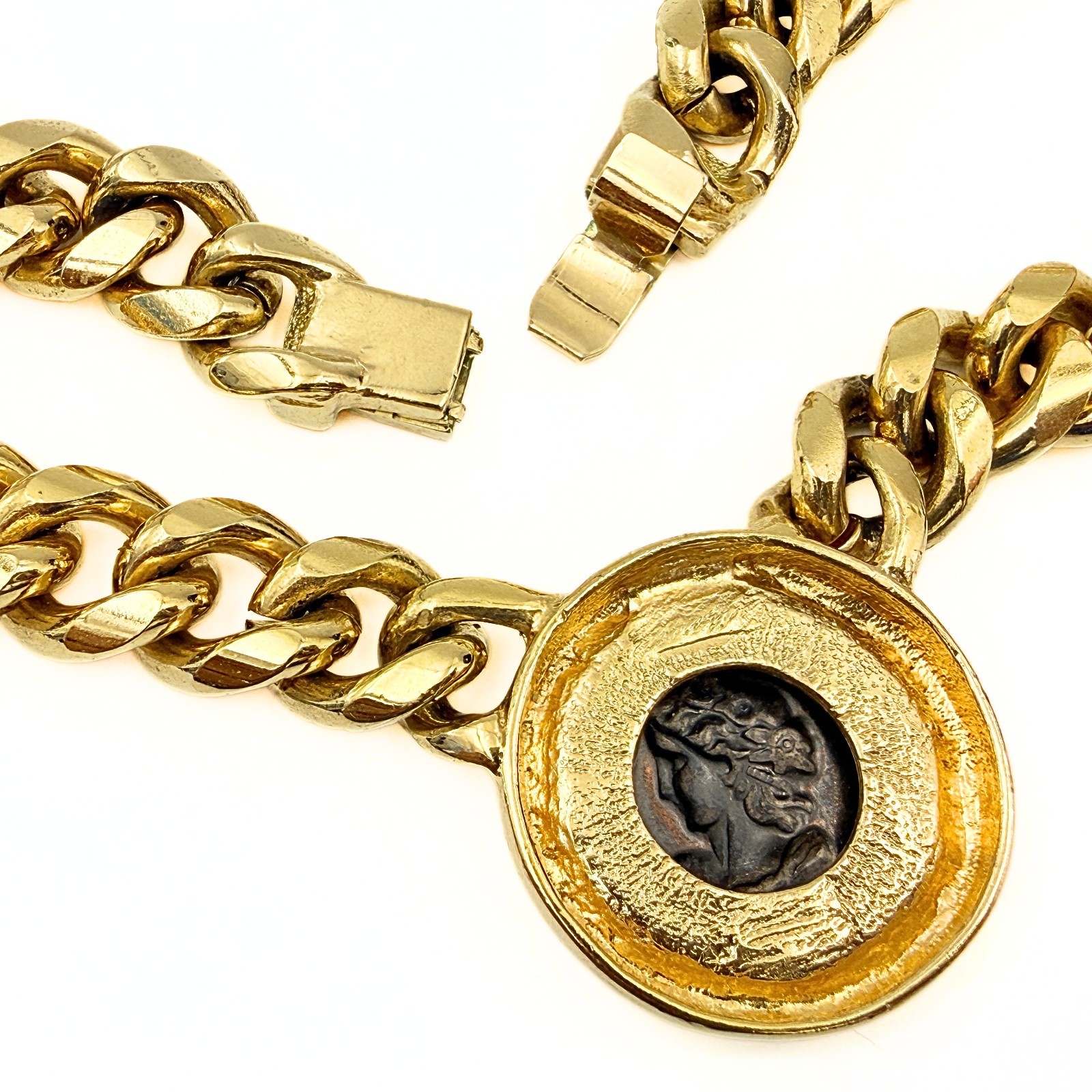 Ancient Revival Chunky Gold Plated Curb Chain Black Coin Necklace