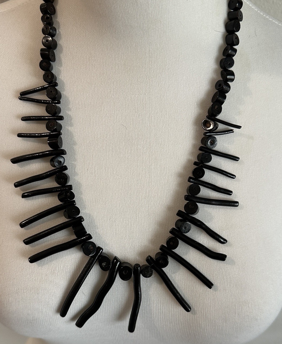 Vintage Black Branch & Beads Coral Necklace From Hawaii 1980s