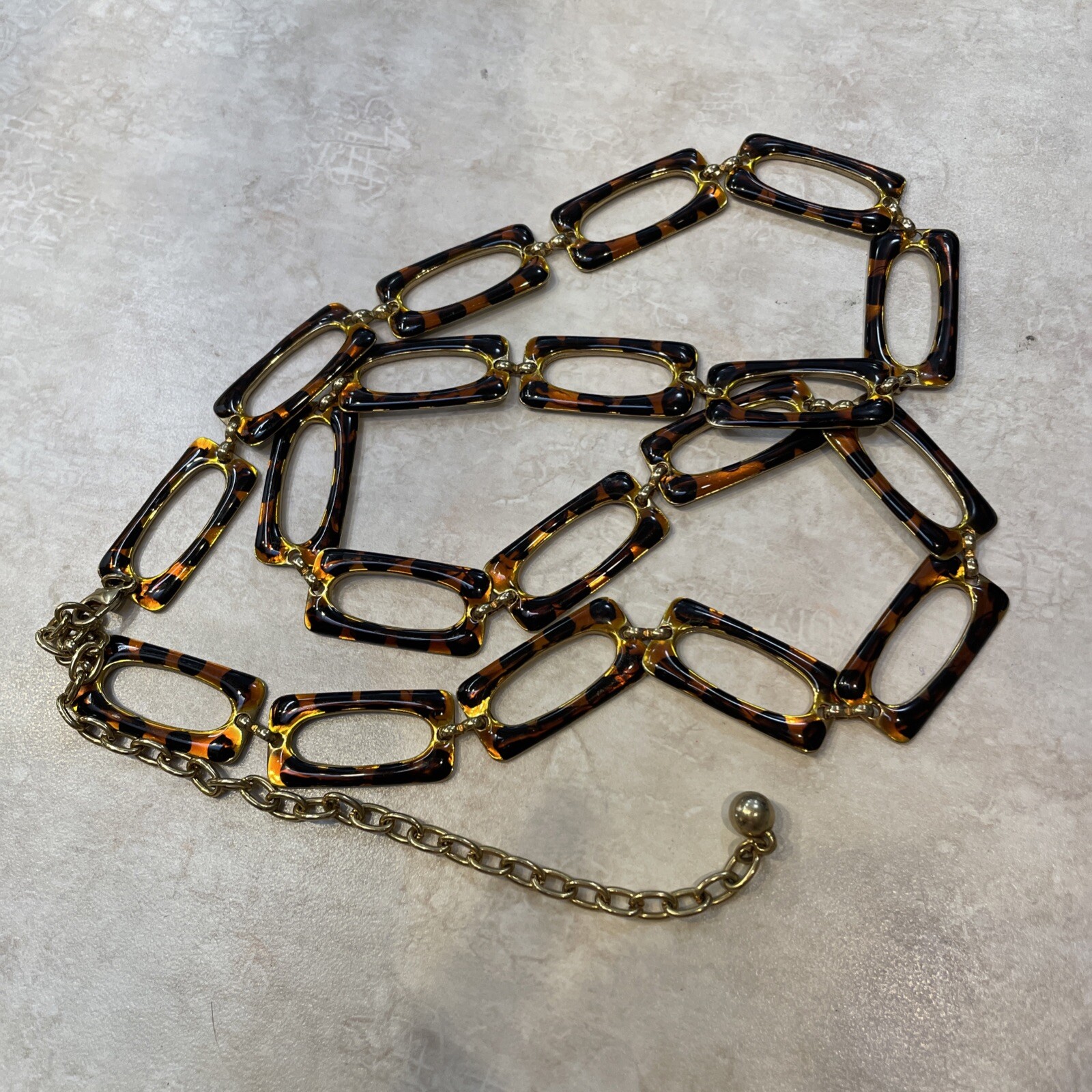 Vintage Faux Tortoiseshell Open Lozenge Gold Tone Belt Necklace
