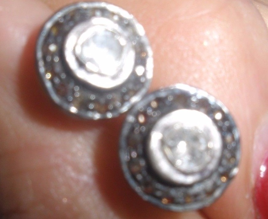 RADIANT GENUINE REAL 1 CT ROSE CUT DIAMOND ANTIQUE STUD 14K EARRINGS