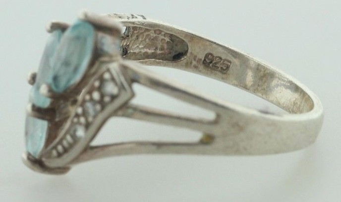925 NV Nevada Sterling Silver Light Blue Topaz & Clear CZ Pointed Ring – Size 5