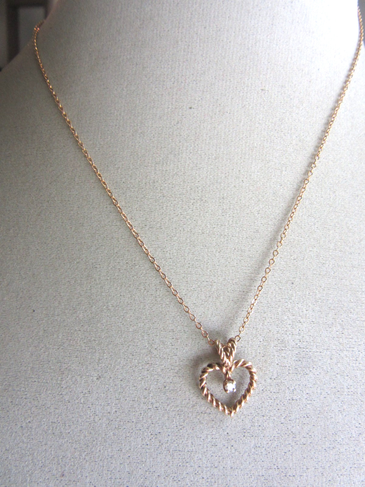 Vintage 12k gold filled chain and heart pendant with diamond chip – 16″ long