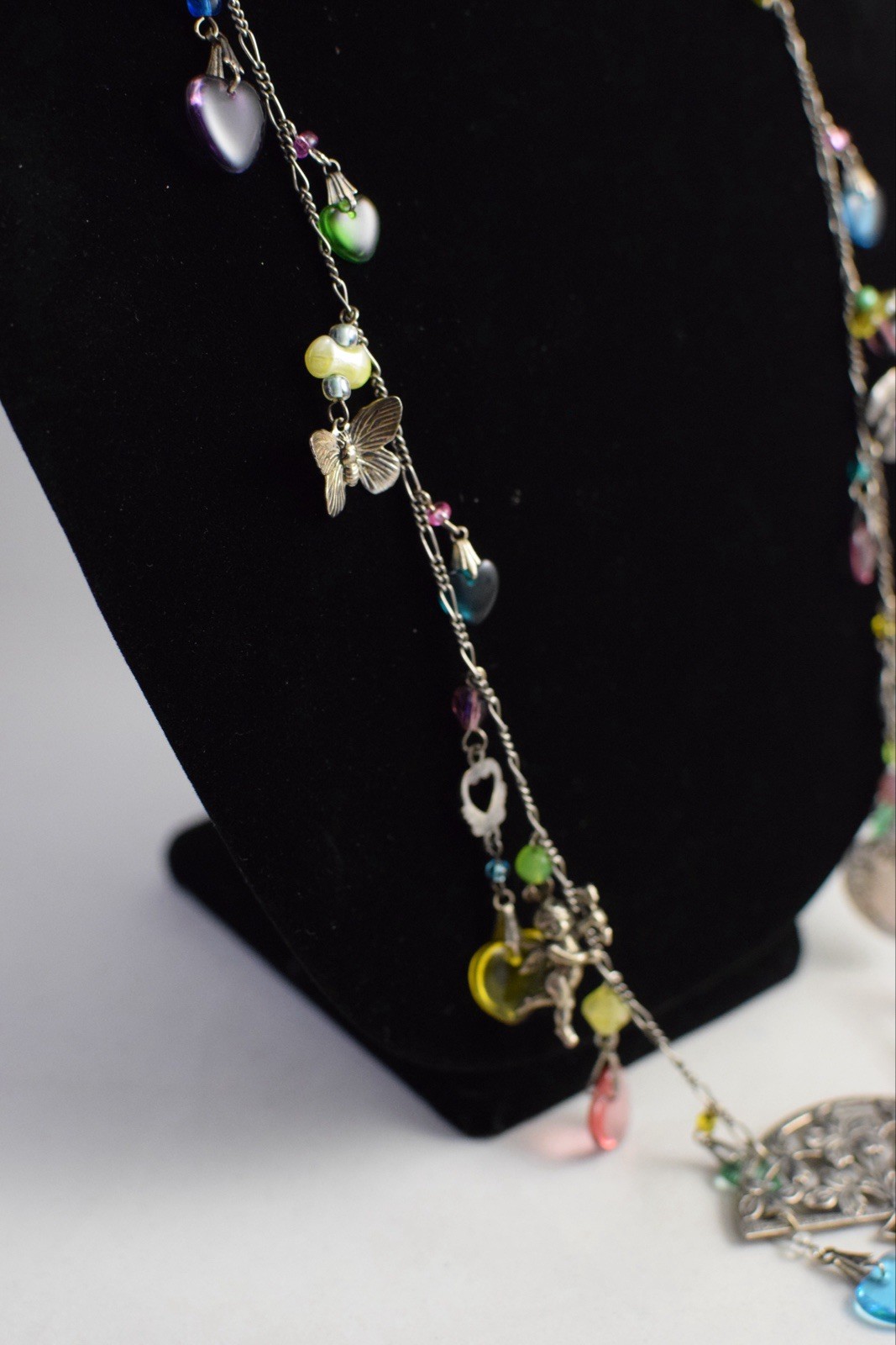VTG? Glass Works Studio Glass Puffy Hearts Cupid Lock Heart Charm Necklace Read