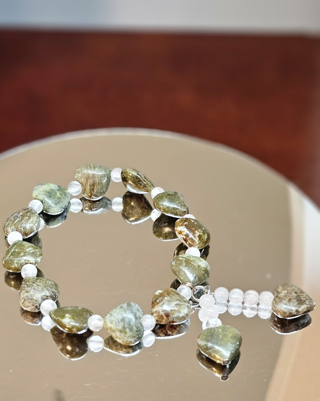 Connemara Marble Heart Bracelet Round Rose Quartz Made In Ireland Stretch