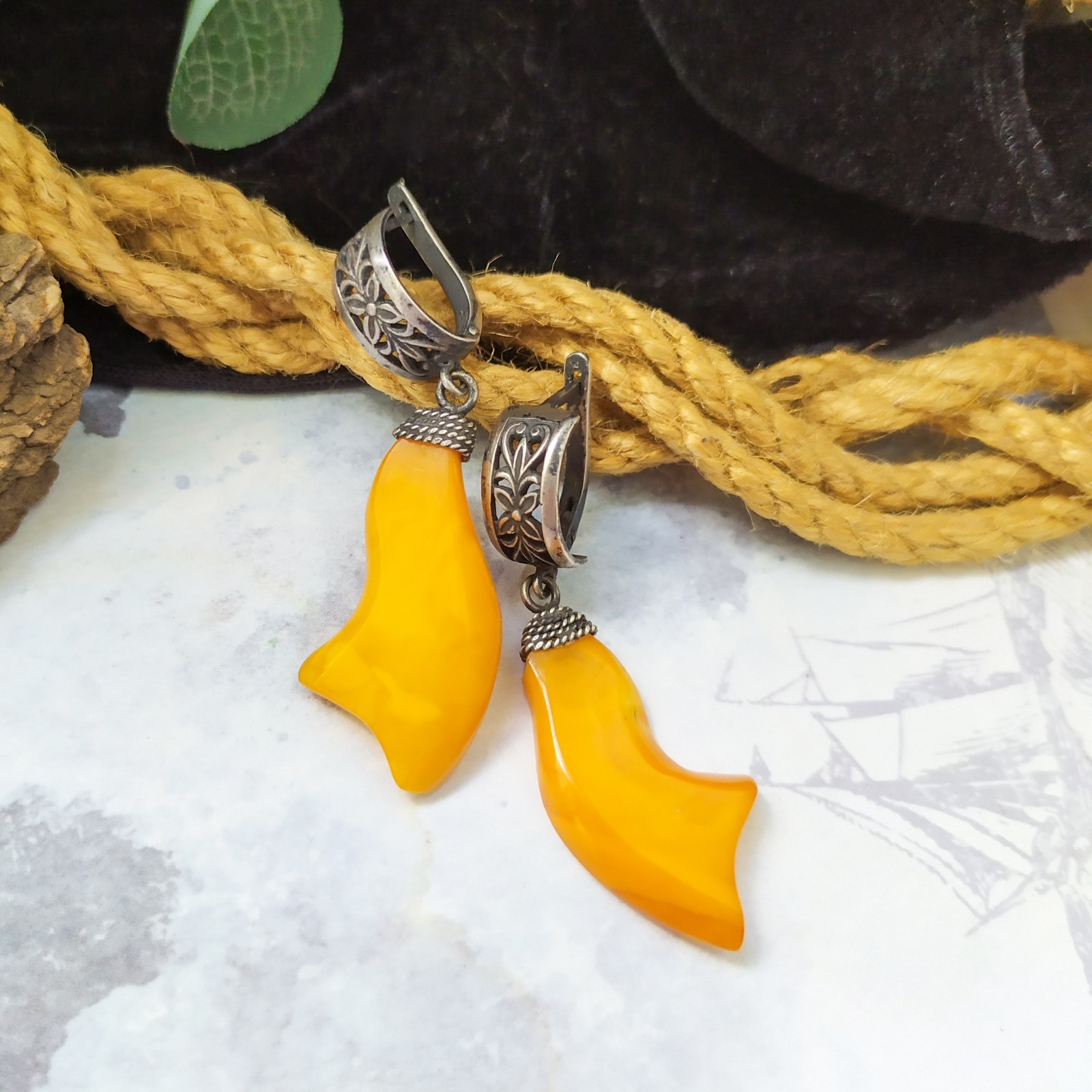 Vintage USSR Amber Earrings 875 Silver Soviet amber earrings