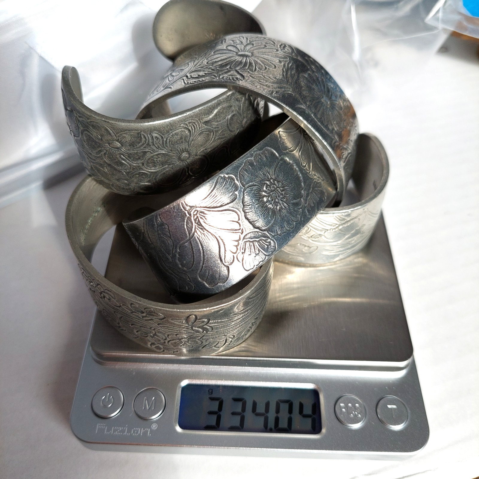 5 Vintage Pewter Birth Month by Flower Cuff Bracelets, Salisbury Pewter