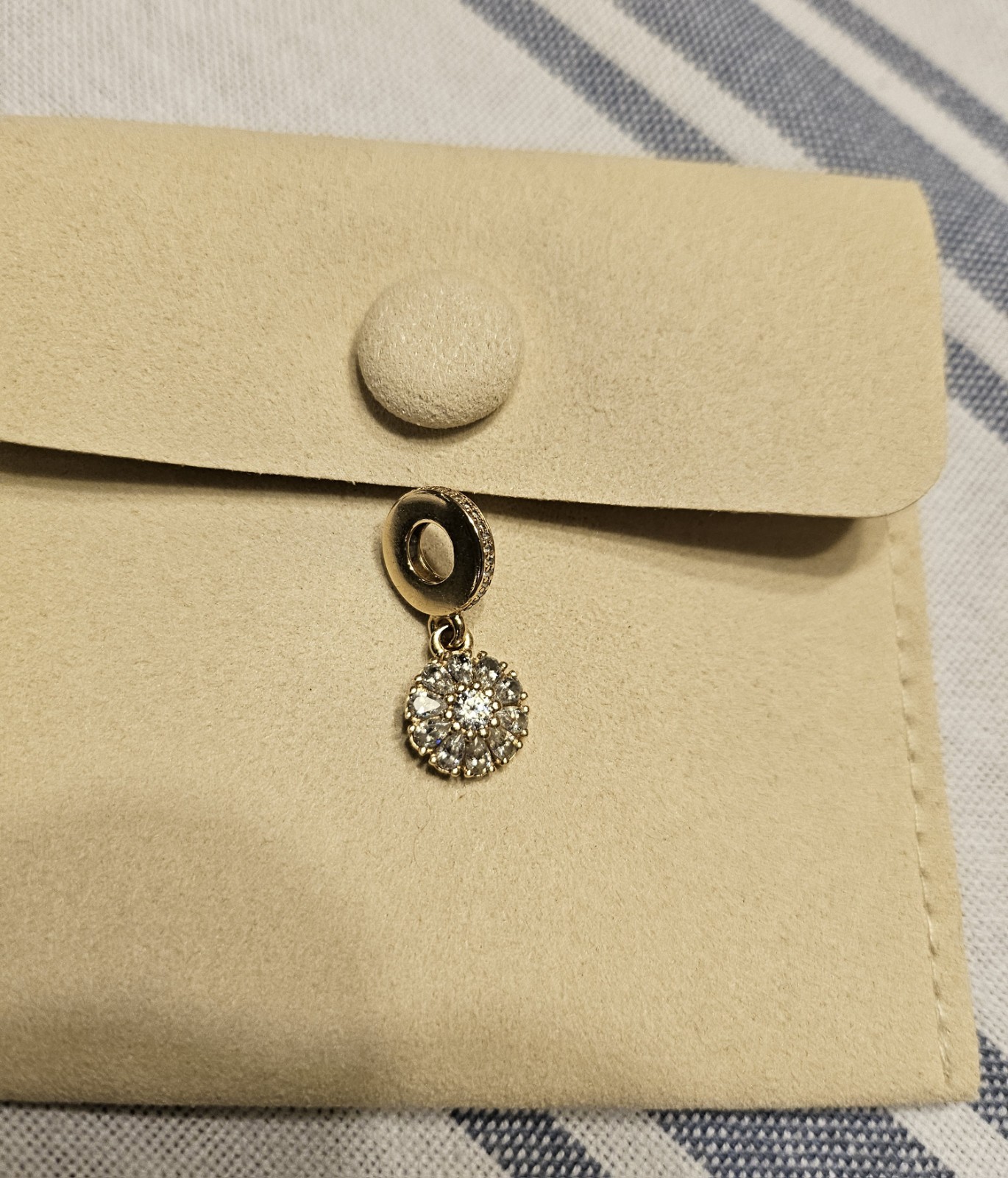 Pandora 14k Solid Y. Gold CZ Embellished Floral Drop Dangle Charm Retired 🌼