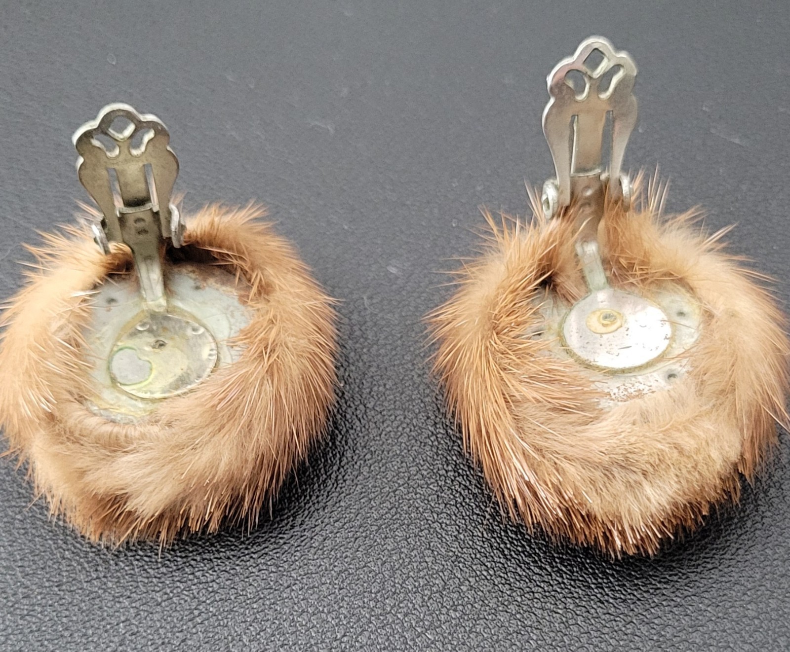 Vintage Mink Fur Clip On Earrings