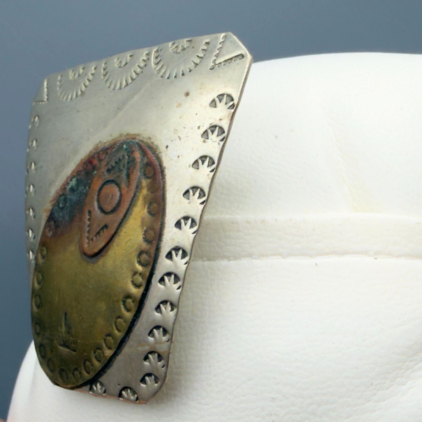 Vintage Sterling Silver Bolo Tie Slide Southwestern Stamped Mixed Metal Artisan