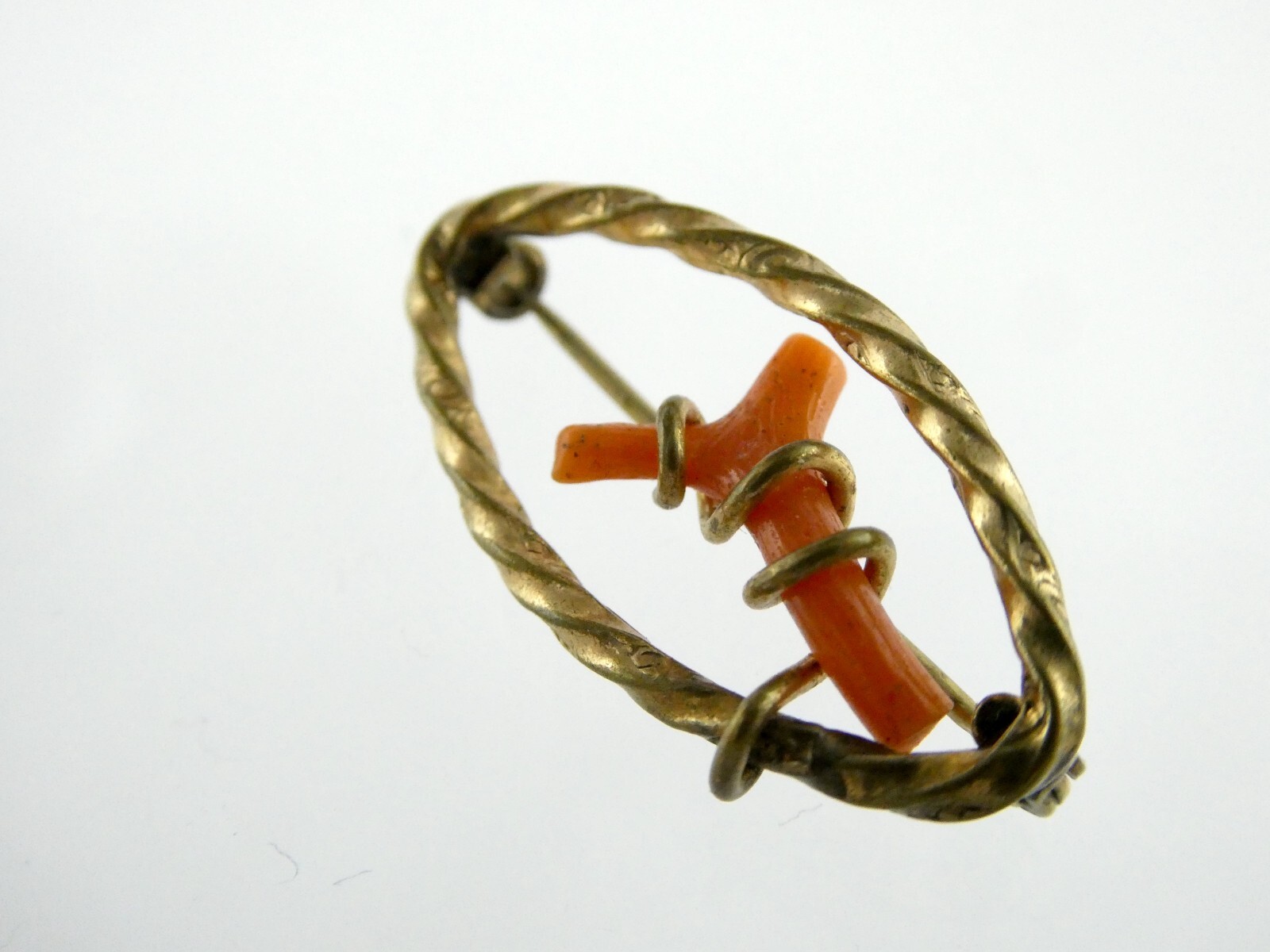 Antique Victorian Branch Coral Gold Filled Pin or Brooch Unmarked 2.2g 1 1/8 In