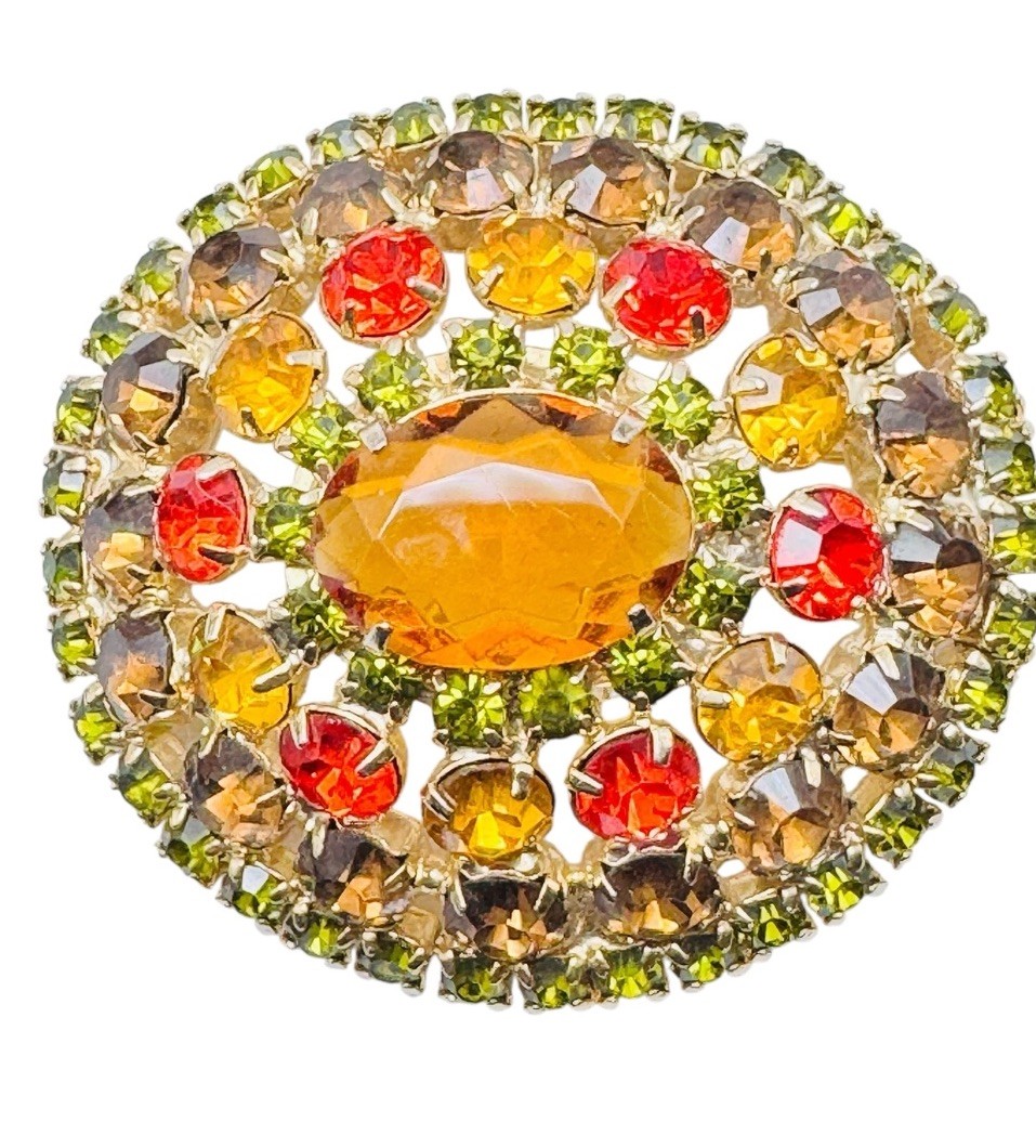 Vintage Rhinestone Brooch Fall Autumn Colors Nice