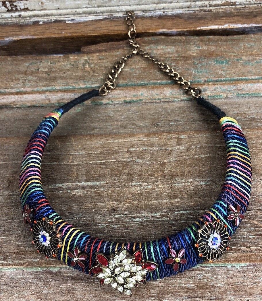 Boho Necklace Braided Collar Choker Lobster Claw Clasp Plus Fits 16-18” Vtg Look