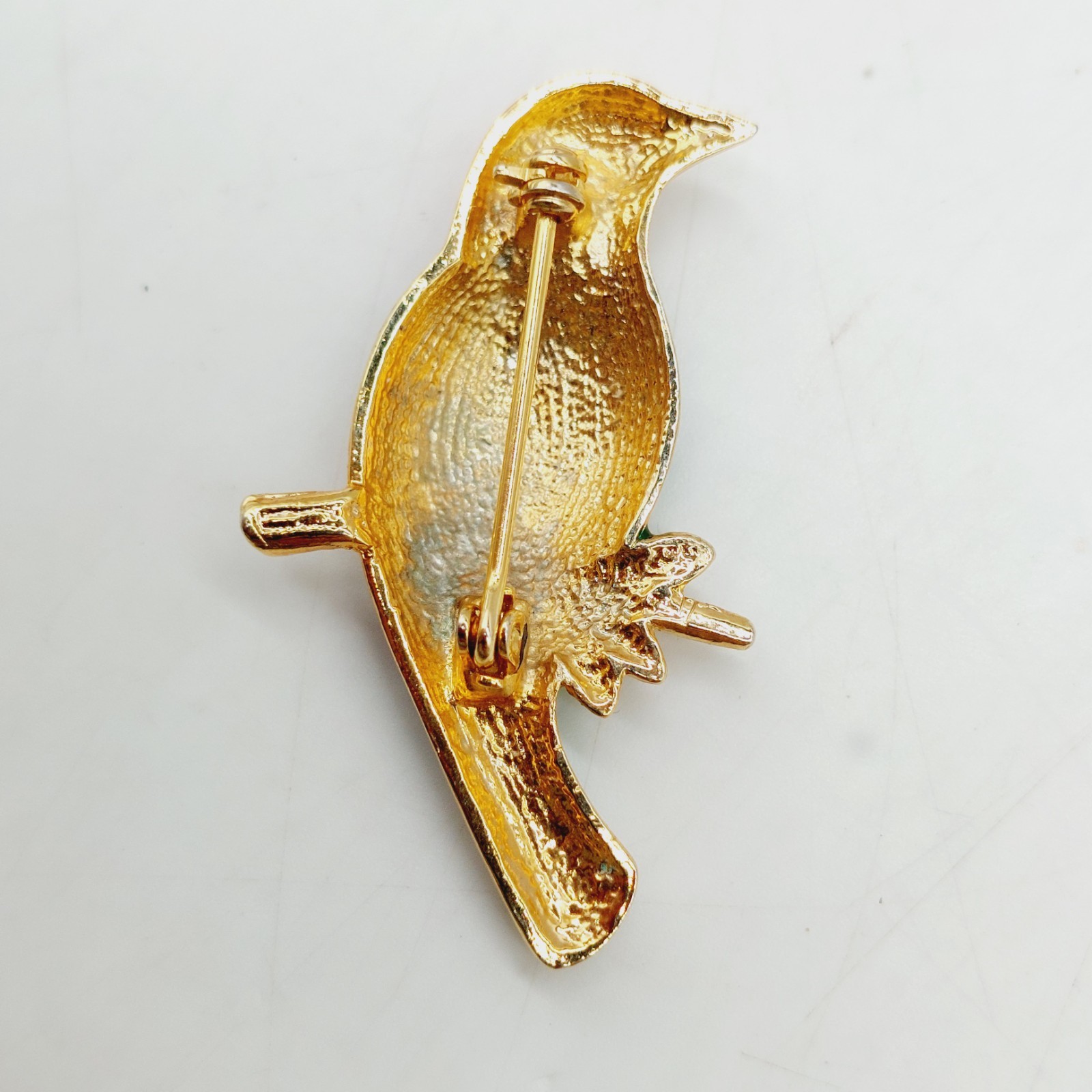 Parrot Brooch Pin Rhinestones Green Blue Enamel Vintage 1.5″