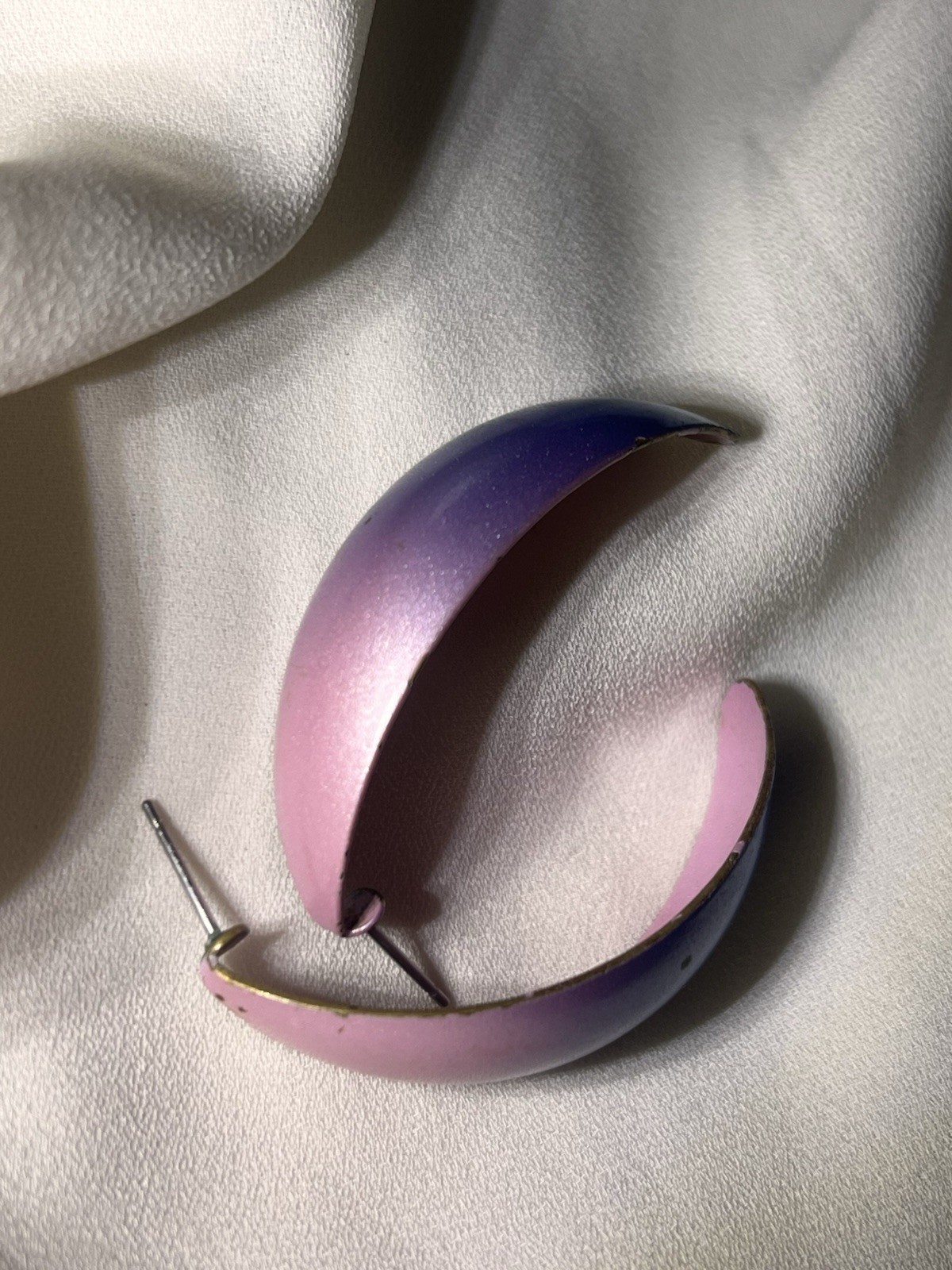 Vintage 80S Hombre, Pink Purple And Blue Retro Statement Earrings