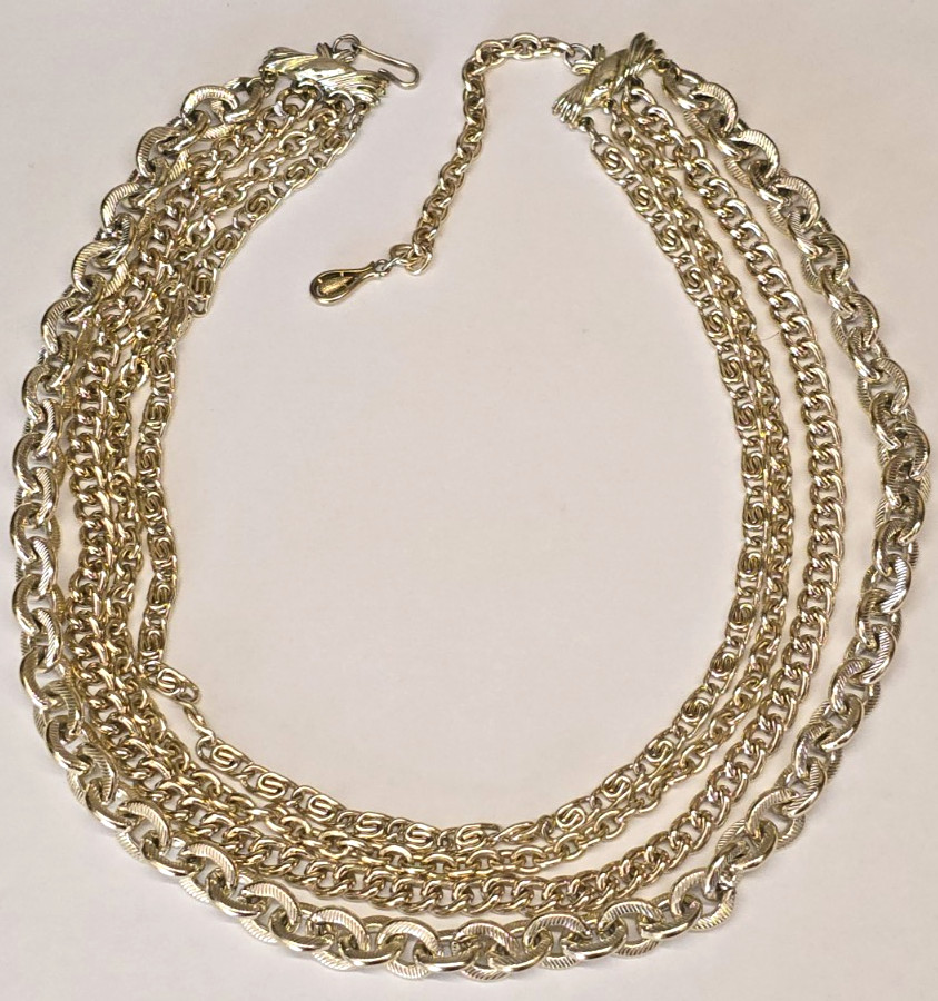 Vintage Coro Signed Multi Row Lightweight Chunky Chain Necklace Gold Tone