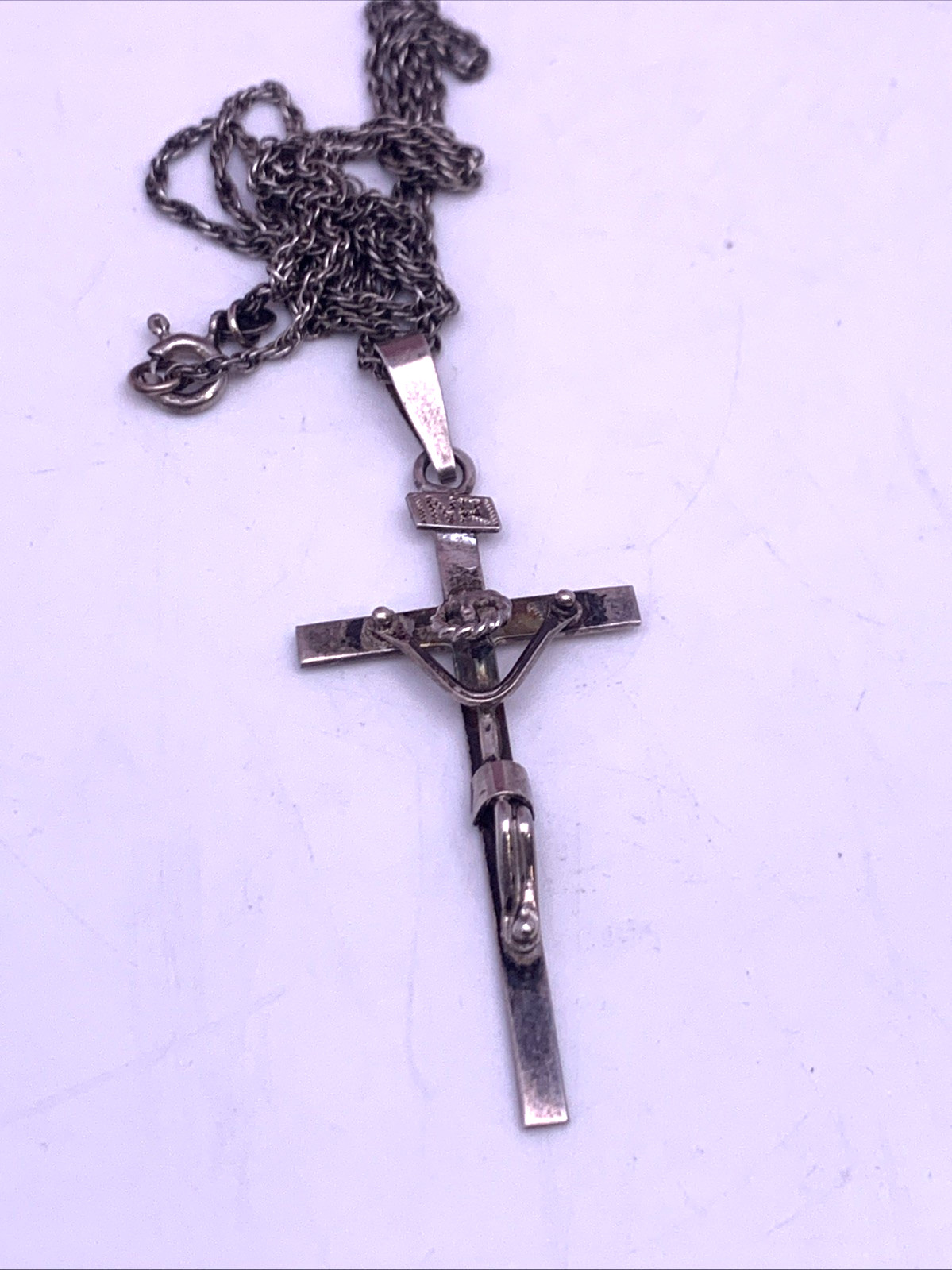 VTG 925 Sterling Silver Crucifix Necklace Italy Jesus Cross Pendant 6.7g