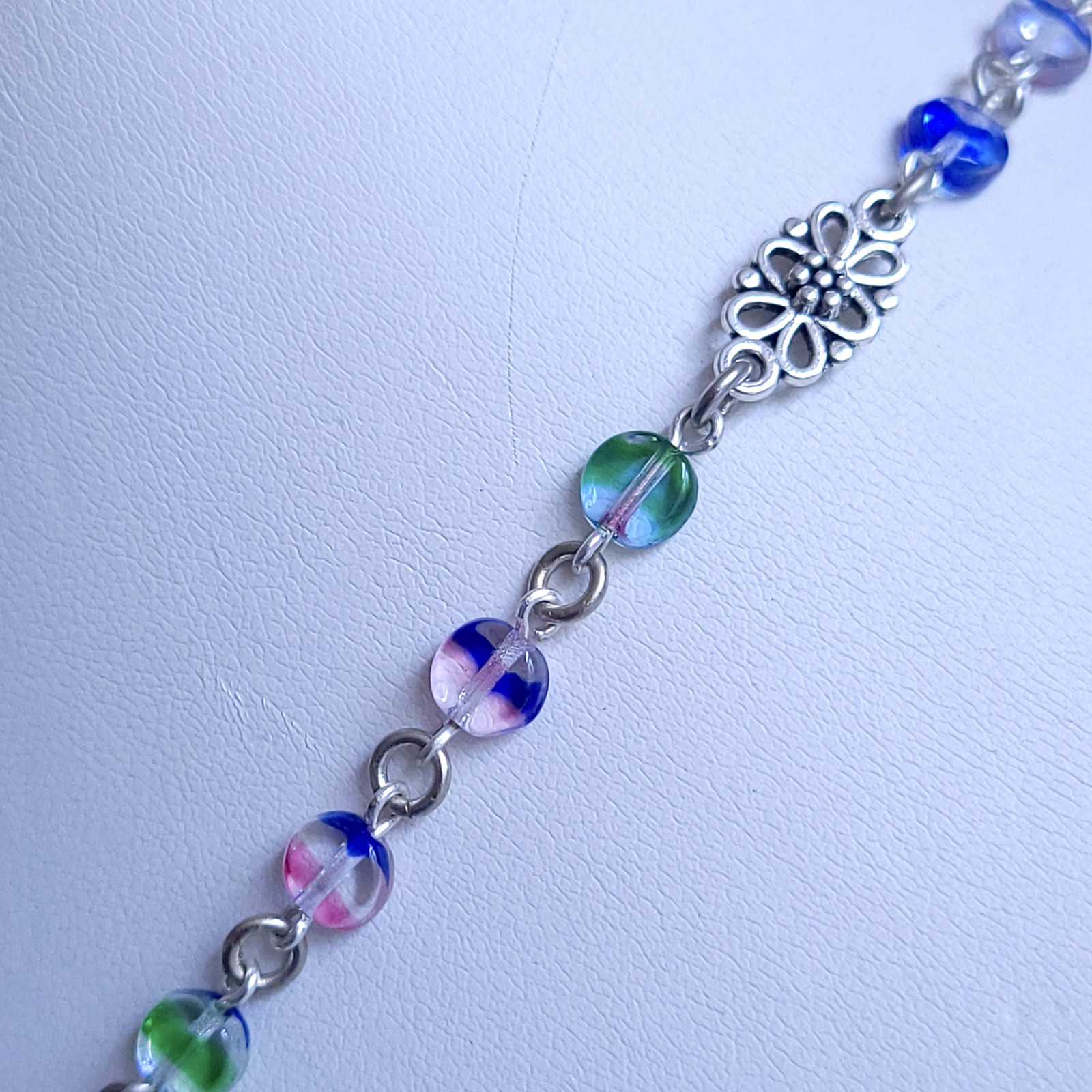 Iris Glass Necklace 19” Multicolor Czech Vintage Beads Women`s Jewelry