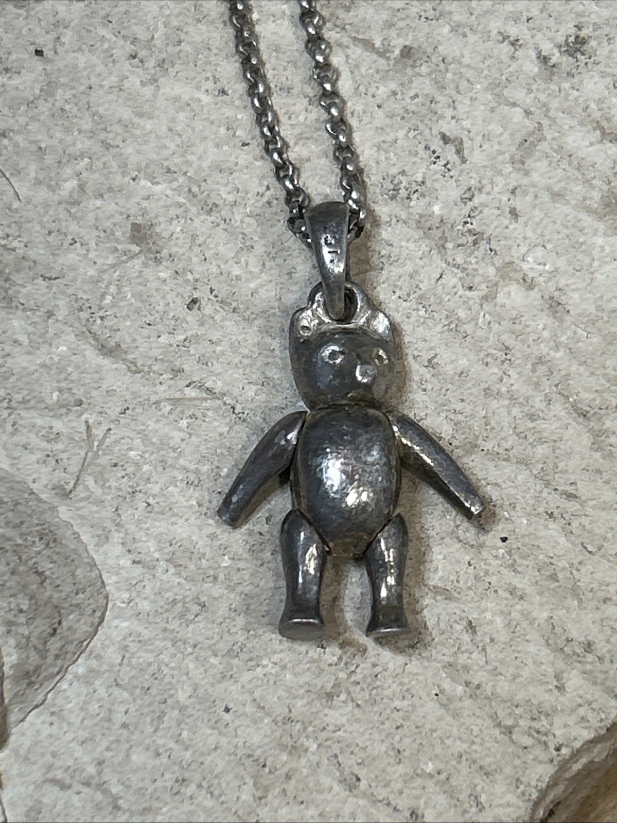 47. Unusual 925 Sterling Articulated BEAR Rolo chain link Necklace 18″, 7.2g