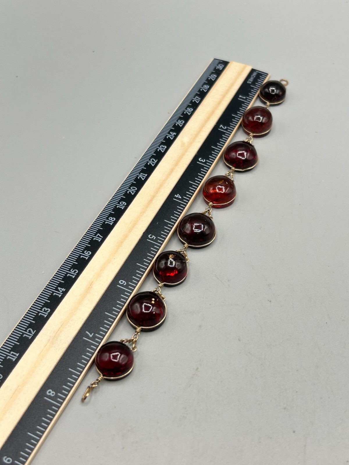 Wire Wrapped Genuine Amber Bracelet with Gold Tone Wire & Clasp Round Stones