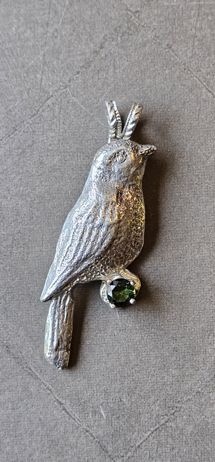 Handmade Silver-tone Bird Pendant With Green Stone Unknown Untested READ