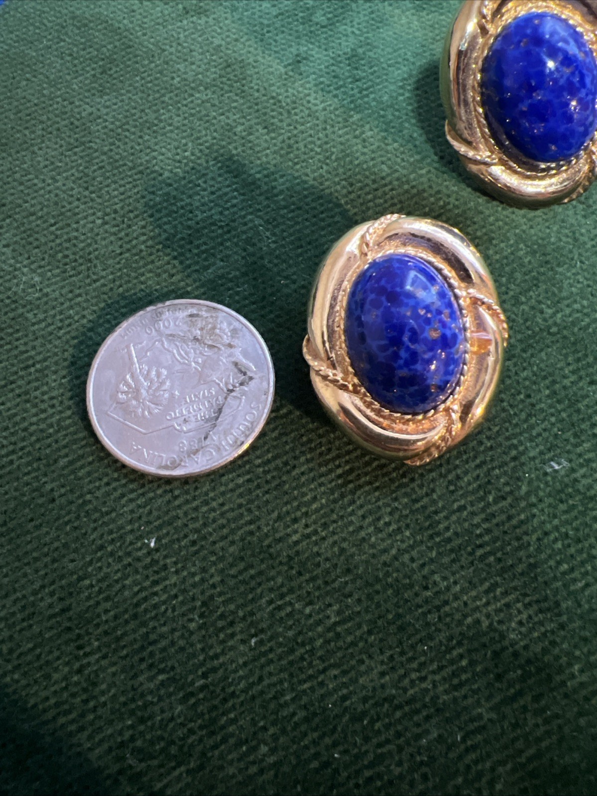 Vtg Signed Gay Boyer Gold Tone Blue Lapis Clip On Earrings