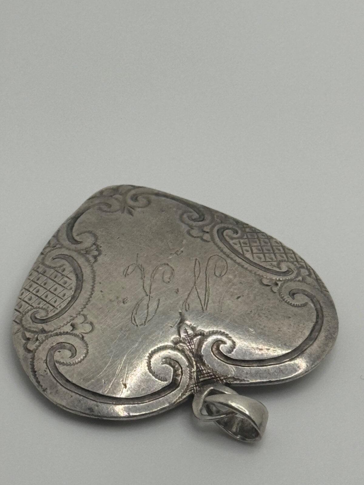 Antique Victorian Sterling Silver Monogram Engraved Heart Pendant